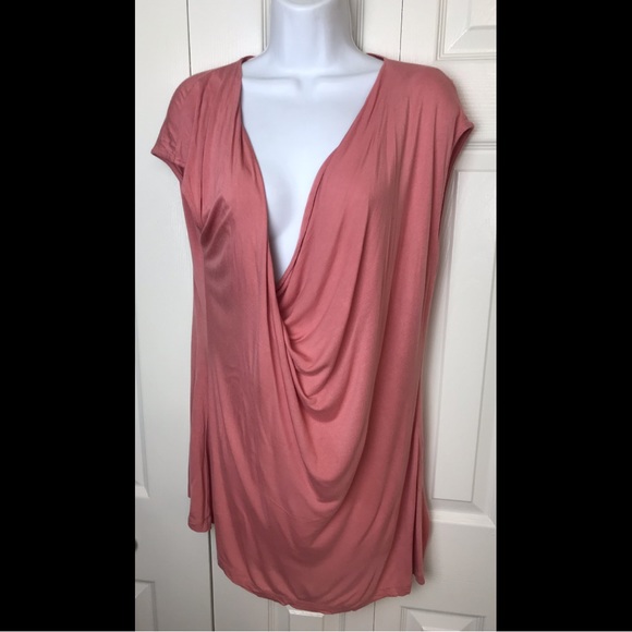 SOFT SURROUNDINGS Pink Jersey Knit Top Shirt Blouse Tunic Crossover Wrap VNeck - Picture 2 of 6